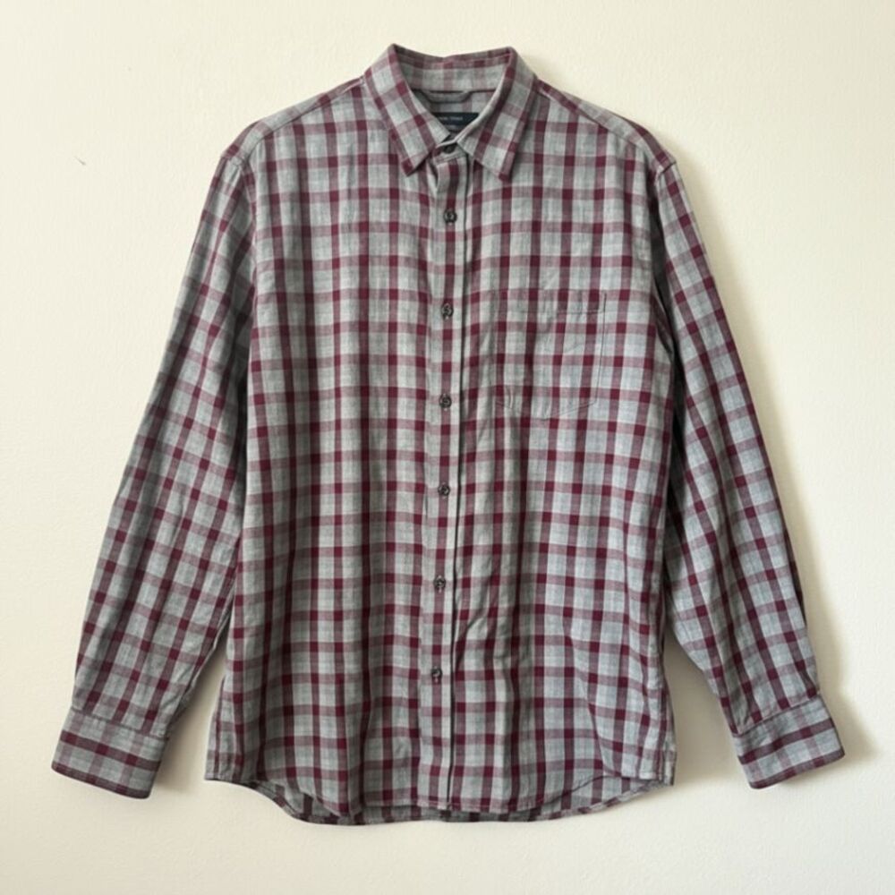 Banana Republic Men's M Lightweight Flannel Plaid Button Up Shirt Red Gray